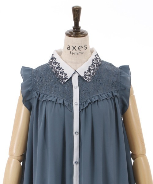 axes femme(アクシーズファム)の「襟刺繍バイカラーチュニック(チュニック・レディース・レッド/ブルー/キナリ・FREE)」の7枚目の写真