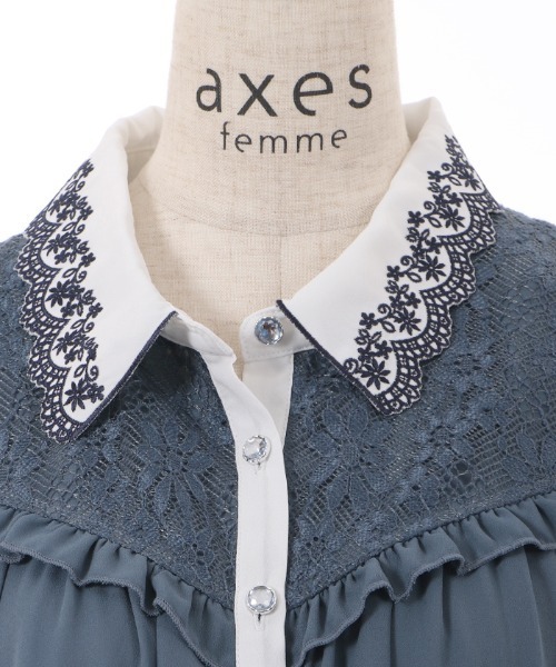 axes femme(アクシーズファム)の「襟刺繍バイカラーチュニック(チュニック・レディース・レッド/ブルー/キナリ・FREE)」の9枚目の写真