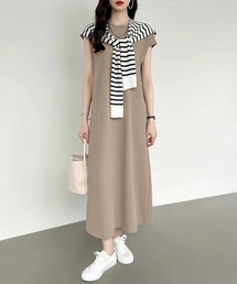 フレンチスリーブワンピース フレア ロングワンピース フレンチスリーブ ロング ワンピース シボ 夏ワンピース リゾート 夏服