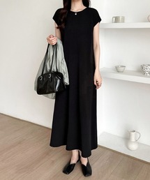 フレンチスリーブワンピース フレア ロングワンピース フレンチスリーブ ロング ワンピース シボ 夏ワンピース リゾート 夏服