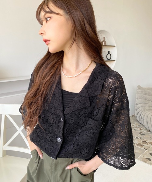 moment+（モーメントプラス）の「C/Nフラワーレース半袖開襟レース