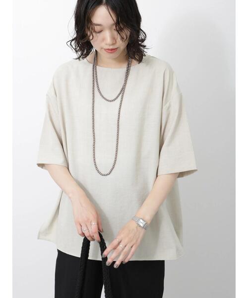 Samansa Mos2 blue（サマンサモスモスブルー）の「◎リネンタッチワイドブラウス（シャツ/ブラウス・レディース・チャコールグレー/イエロー/ベージュ・F）」の2枚目の写真