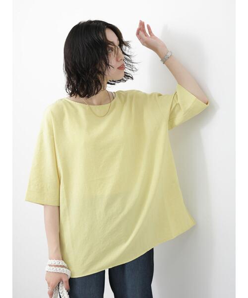 Samansa Mos2 blue（サマンサモスモスブルー）の「◎リネンタッチワイドブラウス（シャツ/ブラウス・レディース・チャコールグレー/イエロー/ベージュ・F）」の5枚目の写真