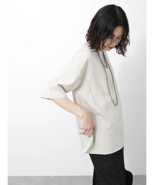 新品24SS》MUSE リネン ウォッシュシャツ サックスブルー 洗える F