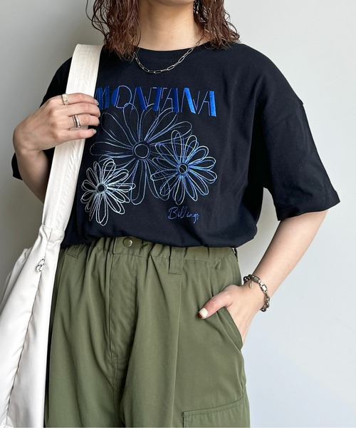 CPCM(シーピーシーエム)の「センハナ刺繍T(Tシャツ/カットソー・レディース・アイボリー/ブラック/オフホワイト・FREE)」の3枚目の写真