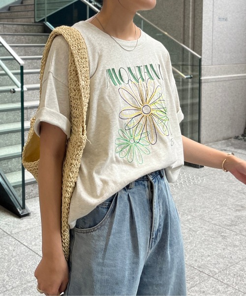 CPCM(シーピーシーエム)の「センハナ刺繍T(Tシャツ/カットソー・レディース・アイボリー/ブラック/オフホワイト・FREE)」の14枚目の写真