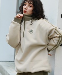 オーバーサイズハーフジップスウェットプルオーバー 配色 ビリヤードロゴ ワンポイント刺繍 サイドライン トラックジャケット