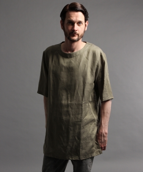 HARE（ハレ）の「リネンロングプルオーバー5分袖(HARE)（Tシャツ/カットソー・メンズ・オフホワイト/ブラック/カーキ・MEDIUM/SMALL）」の3枚目の写真