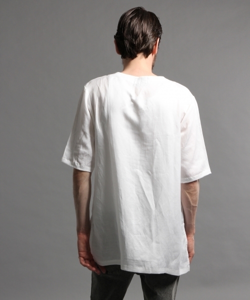 HARE（ハレ）の「リネンロングプルオーバー5分袖(HARE)（Tシャツ/カットソー・メンズ・オフホワイト/ブラック/カーキ・MEDIUM/SMALL）」の5枚目の写真