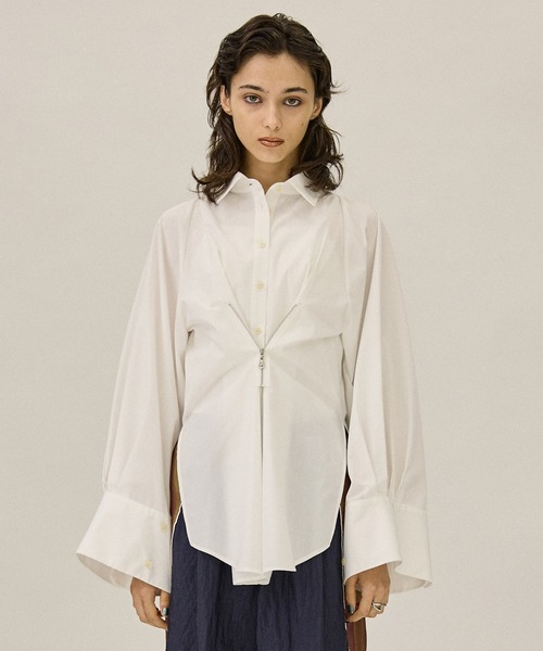 PUBLIC TOKYO（パブリックトウキョウ）の「ビッグスリーブジップシャツ（シャツ/ブラウス・レディース・ホワイト/サックスブルー/マルチ・FREE）」の6枚目の写真