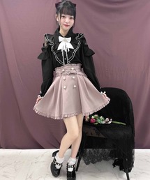 フロントW釦ベルト付きフレアスカート