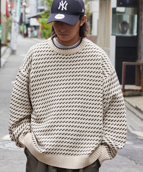 MONO-MART（モノマート）の「ビッグシルエット バーズアイ プルオーバーニット（ニット/セーター・メンズ・チャコールグレー/ブラック/アイボリー/カーキ/ネイビー/ブラウン・M/L）」の2枚目の写真