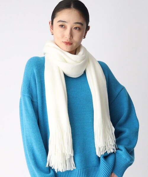 OPAQUE.CLIP（オペークドットクリップ）の「◆【手洗い対応】ラッセル織りフリンジマフラー（ストール/ショール・レディース・ブラック/ベビーピンク/オフホワイト/ライトブルー・00）」の7枚目の写真