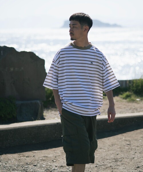 LACOSTE（ラコステ）の「LACOSTE for B:MING by BEAMS / 別注 カノコ ボーダー Tシャツ（Tシャツ/カットソー・メンズ・ベージュ/ホワイト/サックスブルー・1/2/3/4）」の9枚目の写真