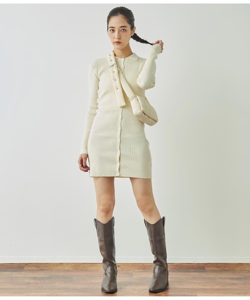 ANAP（アナップ）の「2way リブニット カーディガン タイトミニワンピース（ワンピース・レディース・モスグリーン/ブラック/オフホワイト/ブルー・FREE）」の9枚目の写真