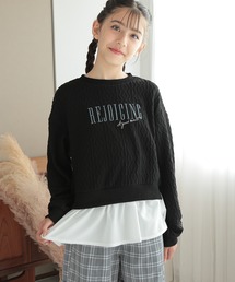 Amourire girl（アムリールガール）の「フロントロゴ刺繍レイヤード風 裏毛ニットソー/プルオーバー(130cm～160cm)（スウェット・キッズ）」