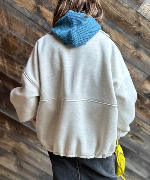 mi via loca(ミヴィアロカ)の「ハーフジップ配色ドロスト裏起毛アノラックトップス(スウェット・レディース・ブラック/ネイビー/オートミール・FREE)」の7枚目の写真