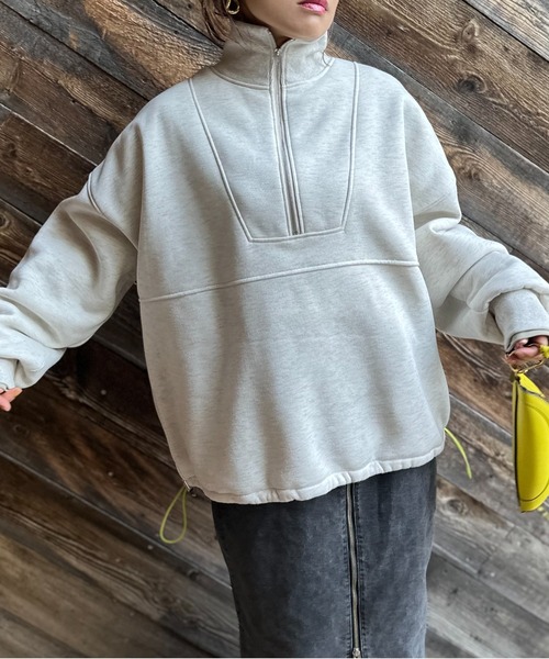 mi via loca(ミヴィアロカ)の「ハーフジップ配色ドロスト裏起毛アノラックトップス(スウェット・レディース・ブラック/ネイビー/オートミール・FREE)」の15枚目の写真