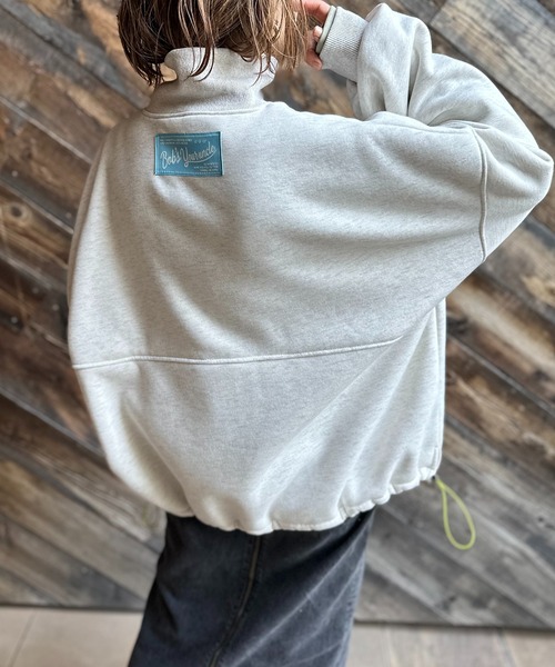 ハーフジップ配色ドロスト裏起毛アノラックトップス（スウェット）｜mi