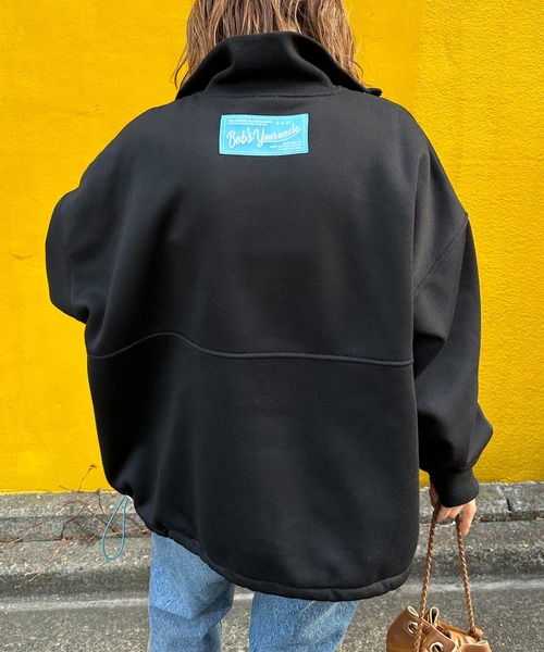 ハーフジップ配色ドロスト裏起毛アノラックトップス（スウェット）｜mi