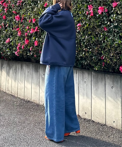 セール】ハーフジップ配色ドロスト裏起毛アノラックトップス