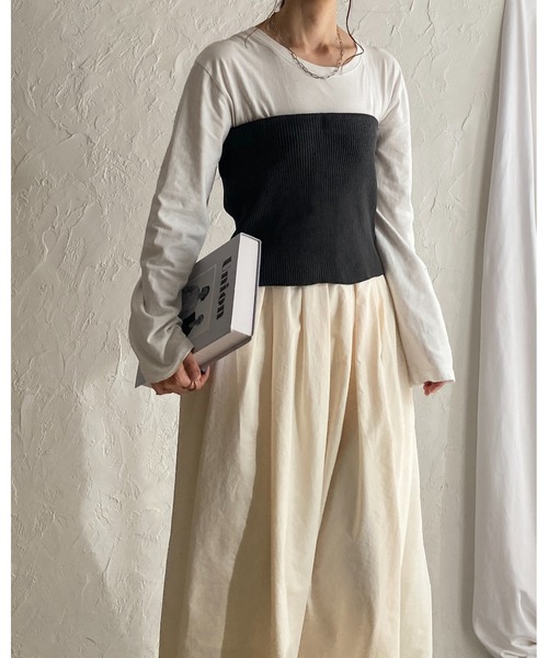 She's Closet(シーズクローゼット)の「ダブルジップアップ長袖リブニットカーディガン/ニットビスチェ2点セット(カーディガン/ボレロ・レディース・アイボリー/チャコール/ブラック・FREE)」の4枚目の写真