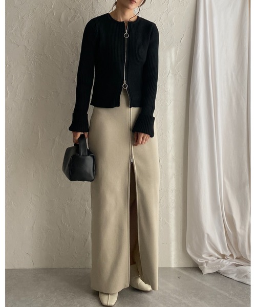 She's Closet(シーズクローゼット)の「ダブルジップアップ長袖リブニットカーディガン/ニットビスチェ2点セット(カーディガン/ボレロ・レディース・アイボリー/チャコール/ブラック・FREE)」の5枚目の写真