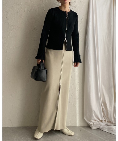 She's Closet(シーズクローゼット)の「ダブルジップアップ長袖リブニットカーディガン/ニットビスチェ2点セット(カーディガン/ボレロ・レディース・アイボリー/チャコール/ブラック・FREE)」の6枚目の写真