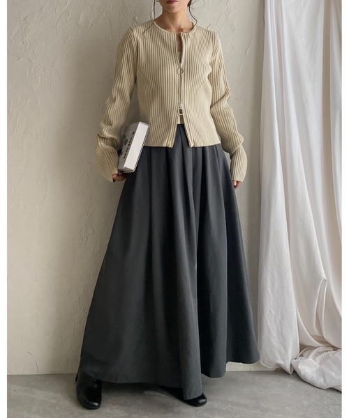 She's Closet(シーズクローゼット)の「ダブルジップアップ長袖リブニットカーディガン/ニットビスチェ2点セット(カーディガン/ボレロ・レディース・アイボリー/チャコール/ブラック・FREE)」の8枚目の写真