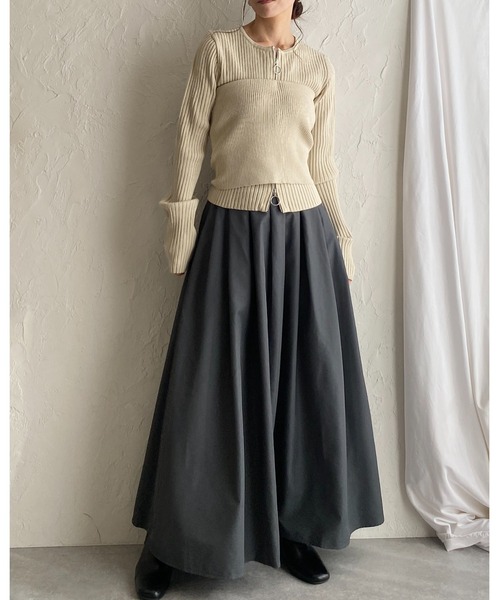 She's Closet(シーズクローゼット)の「ダブルジップアップ長袖リブニットカーディガン/ニットビスチェ2点セット(カーディガン/ボレロ・レディース・アイボリー/チャコール/ブラック・FREE)」の13枚目の写真