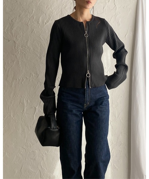 She's Closet(シーズクローゼット)の「ダブルジップアップ長袖リブニットカーディガン/ニットビスチェ2点セット(カーディガン/ボレロ・レディース・アイボリー/チャコール/ブラック・FREE)」の16枚目の写真