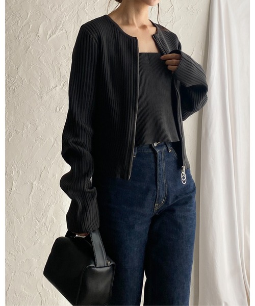 She's Closet(シーズクローゼット)の「ダブルジップアップ長袖リブニットカーディガン/ニットビスチェ2点セット(カーディガン/ボレロ・レディース・アイボリー/チャコール/ブラック・FREE)」の18枚目の写真