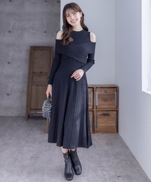 clear | オープンショルダーフレアロングニットワンピース≪2023AW新作≫(ワンピース)