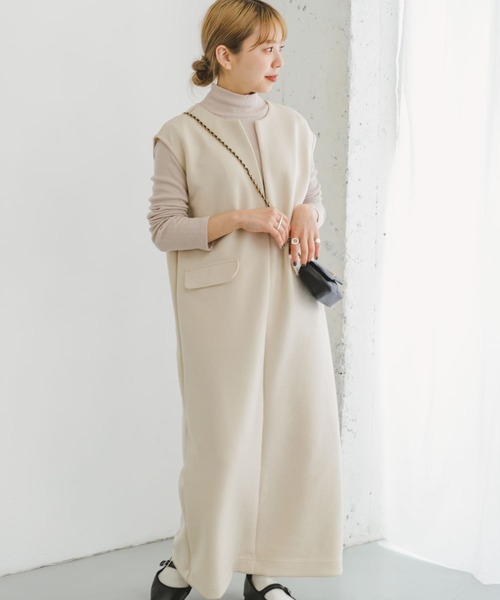 ITEMS URBANRESEARCH（アイテムズ アーバンリサーチ）の「インナーセットダンボールジャンスカ（ワンピース・レディース・ブラック/アイボリー/モカ・FREE）」の6枚目の写真