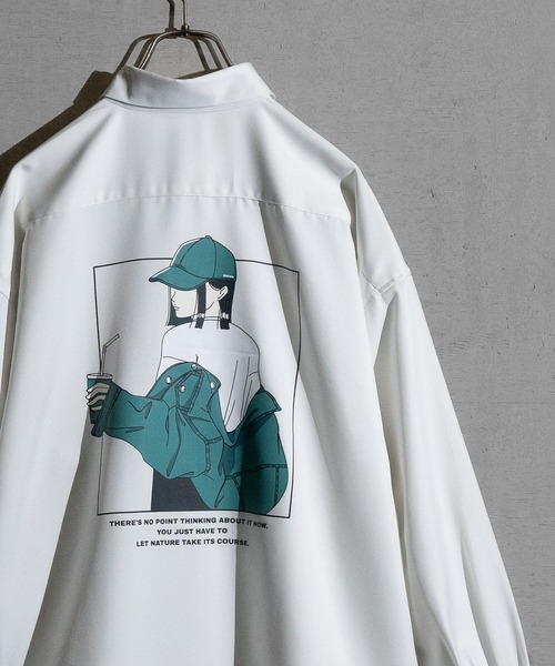 JOHN'S CLOSET（ジョンズクローゼット）の「【a】ライトポリエステル ガールイラスト ビッグシャツ 長袖（シャツ/ブラウス・メンズ・ブルー系その他/グレー系その他/ブラック/ブラック系その他/ブルー/ホワイト系その他/ライトグレー/ホワイト・LARGE/MEDIUM）」の3枚目の写真