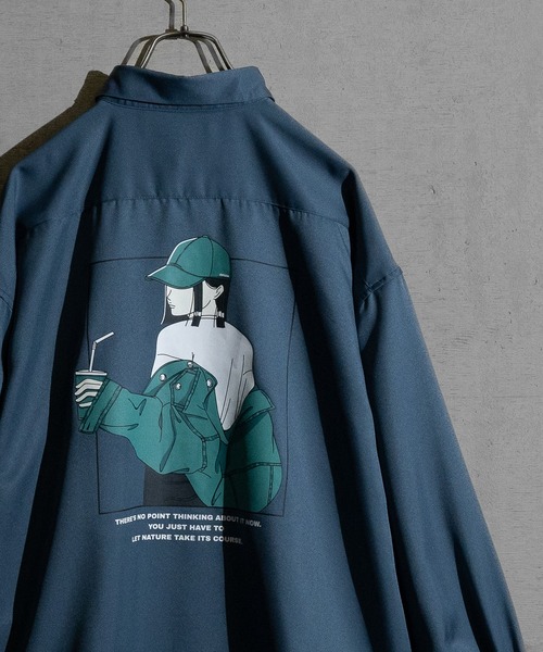 JOHN'S CLOSET（ジョンズクローゼット）の「【a】ライトポリエステル ガールイラスト ビッグシャツ 長袖（シャツ/ブラウス・メンズ・ブルー系その他/グレー系その他/ブラック/ブラック系その他/ブルー/ホワイト系その他/ライトグレー/ホワイト・LARGE/MEDIUM）」の8枚目の写真