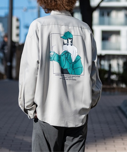 JOHN'S CLOSET（ジョンズクローゼット）の「【a】ライトポリエステル ガールイラスト ビッグシャツ 長袖（シャツ/ブラウス・メンズ・ブルー系その他/グレー系その他/ブラック/ブラック系その他/ブルー/ホワイト系その他/ライトグレー/ホワイト・LARGE/MEDIUM）」の12枚目の写真