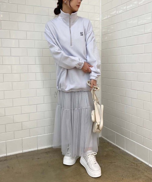 one after another NICE CLAUP(ワンアフターアナザーナイスクラップ)の「ハーフジップワンポイント刺繍スウェット(スウェット・レディース・ネイビー/杢グレー/サックスブルー/アイボリー・FREE)」の20枚目の写真
