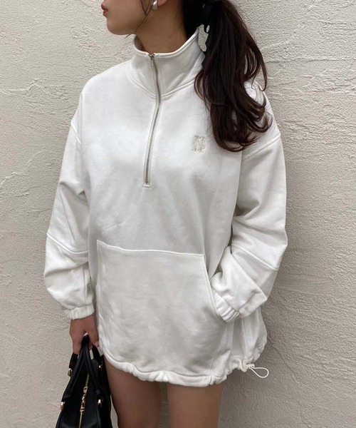 one after another NICE CLAUP(ワンアフターアナザーナイスクラップ)の「ハーフジップワンポイント刺繍スウェット(スウェット・レディース・ネイビー/杢グレー/サックスブルー/アイボリー・FREE)」の21枚目の写真
