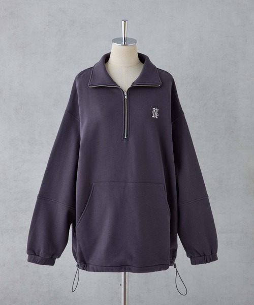 one after another NICE CLAUP(ワンアフターアナザーナイスクラップ)の「ハーフジップワンポイント刺繍スウェット(スウェット・レディース・ネイビー/杢グレー/サックスブルー/アイボリー・FREE)」の11枚目の写真