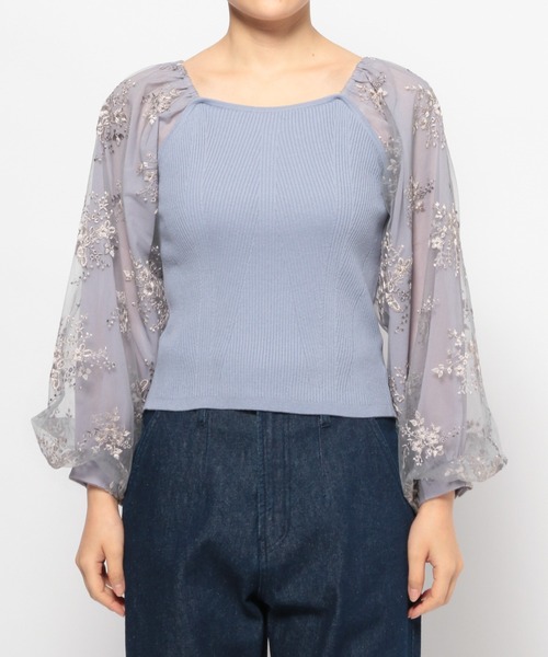 mysty woman（ミスティウーマン）の「フローラルスリーブプルオーバー　109768（ニット/セーター・レディース・アイボリー/モカ/ブルー系その他・FREE）」の11枚目の写真