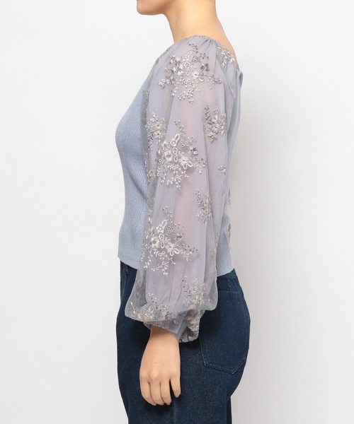 mysty woman（ミスティウーマン）の「フローラルスリーブプルオーバー　109768（ニット/セーター・レディース・アイボリー/モカ/ブルー系その他・FREE）」の12枚目の写真