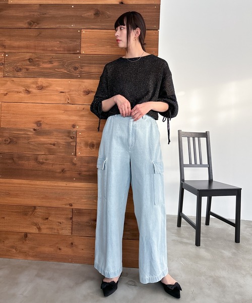 EPIMI E'PIMMY（エピミエピミー）の「【ハンドウォッシャブル】透かし編みスパンコールラメニット（ニット/セーター・レディース・ブラック/オフホワイト/グレー/ブルー・MEDIUM）」の5枚目の写真