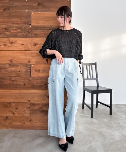 EPIMI E'PIMMY（エピミエピミー）の「【ハンドウォッシャブル】透かし編みスパンコールラメニット（ニット/セーター・レディース・ブラック/オフホワイト/グレー/ブルー・MEDIUM）」の6枚目の写真