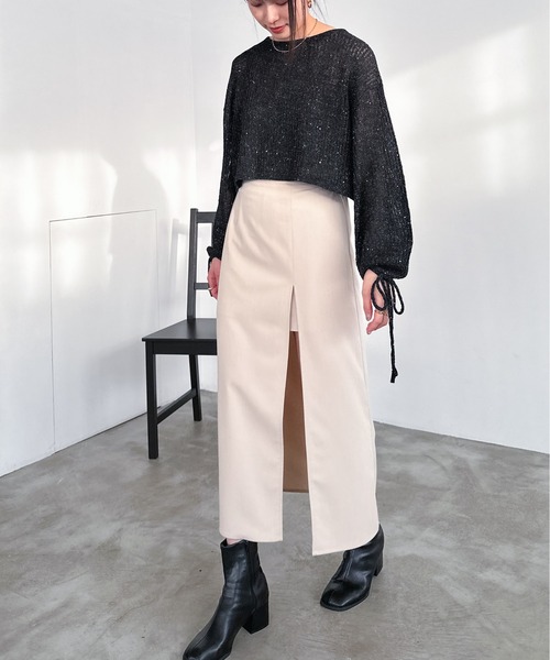 EPIMI E'PIMMY（エピミエピミー）の「【ハンドウォッシャブル】透かし編みスパンコールラメニット（ニット/セーター・レディース・ブラック/オフホワイト/グレー/ブルー・MEDIUM）」の9枚目の写真