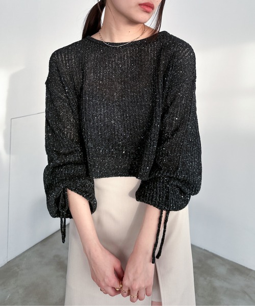 EPIMI E'PIMMY（エピミエピミー）の「【ハンドウォッシャブル】透かし編みスパンコールラメニット（ニット/セーター・レディース・ブラック/オフホワイト/グレー/ブルー・MEDIUM）」の12枚目の写真