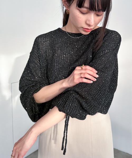 EPIMI E'PIMMY（エピミエピミー）の「【ハンドウォッシャブル】透かし編みスパンコールラメニット（ニット/セーター・レディース・ブラック/オフホワイト/グレー/ブルー・MEDIUM）」の11枚目の写真