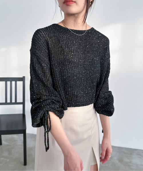 EPIMI E'PIMMY（エピミエピミー）の「【ハンドウォッシャブル】透かし編みスパンコールラメニット（ニット/セーター・レディース・ブラック/オフホワイト/グレー/ブルー・MEDIUM）」の14枚目の写真