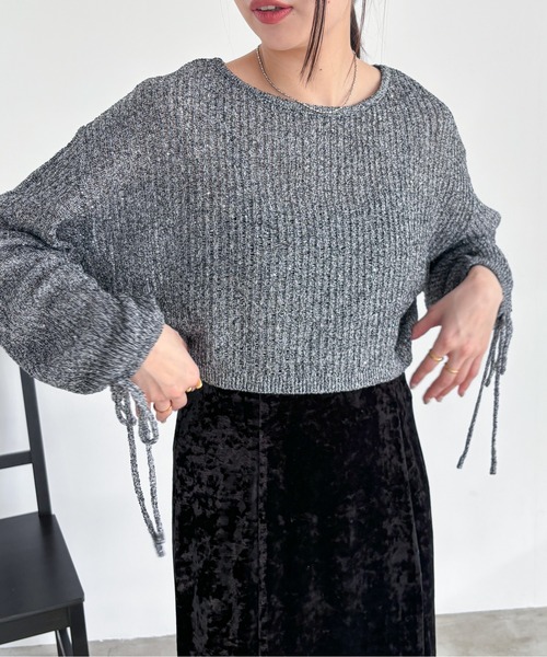 EPIMI E'PIMMY（エピミエピミー）の「【ハンドウォッシャブル】透かし編みスパンコールラメニット（ニット/セーター・レディース・ブラック/オフホワイト/グレー/ブルー・MEDIUM）」の18枚目の写真