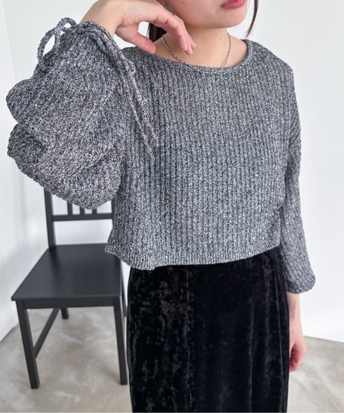 EPIMI E'PIMMY（エピミエピミー）の「【ハンドウォッシャブル】透かし編みスパンコールラメニット（ニット/セーター・レディース・ブラック/オフホワイト/グレー/ブルー・MEDIUM）」の19枚目の写真